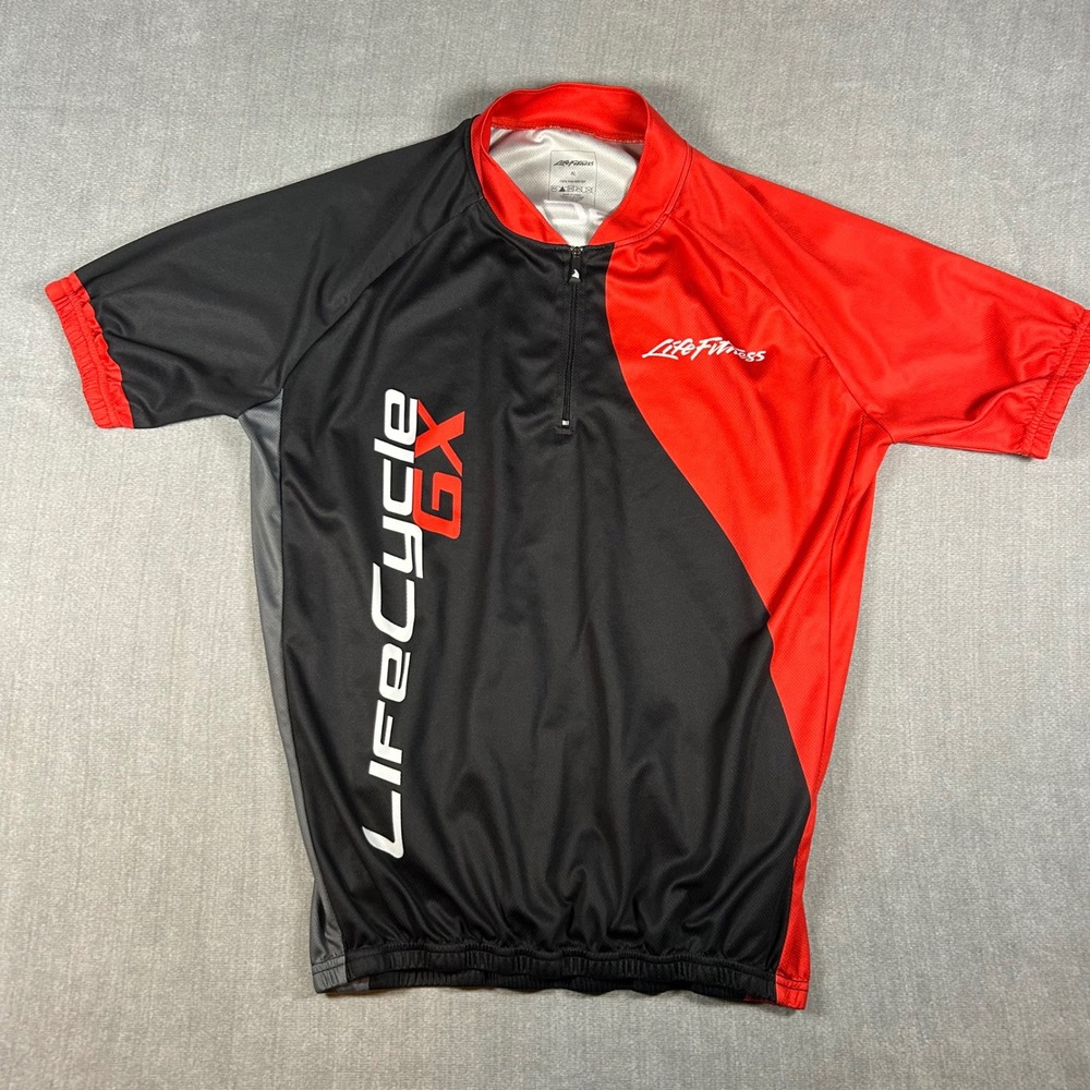Life Fitness LifeCycle GX Cycling Jersey Men XL Red Black Quarter Zip Bike Shirt